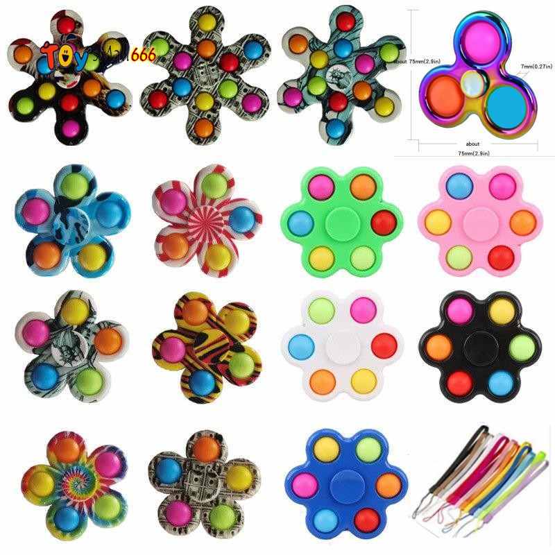 

DHL ship Push It Fidget Toys Double-row pattern Finger Bubble Press Relief Fingertip Toy Stress Educational Baby Gift Sensor Fingers spinner Rotating Dazzle
