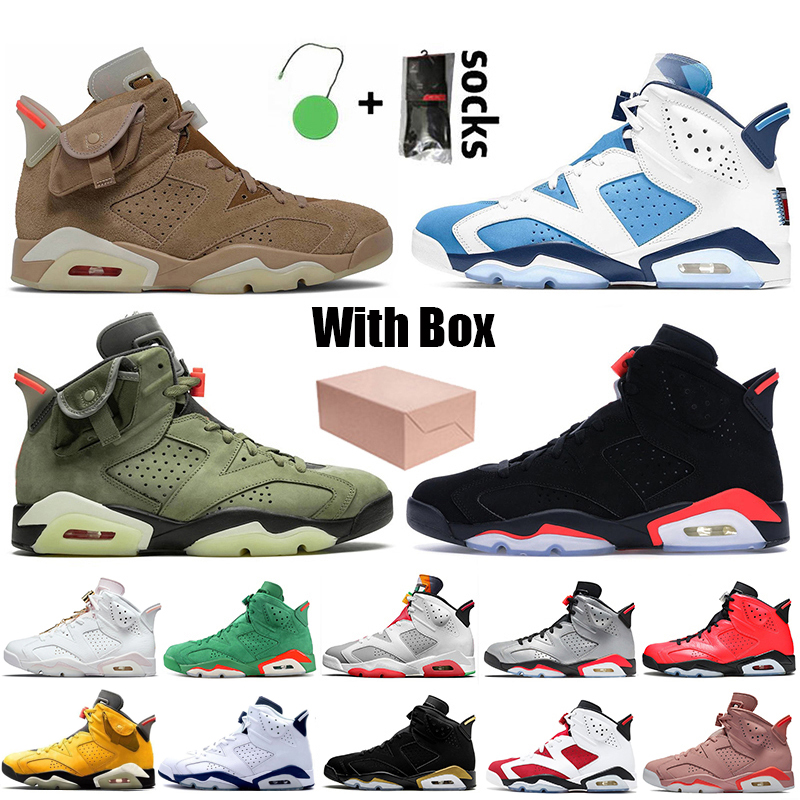 

Travis British Khaki 6s Basketball Shoes UNC 6 Gold Hoops Carmine Infrared Midnight Navy Hare Tech Chrome Electric Green Sneakers, #51 midnight navy 40-47