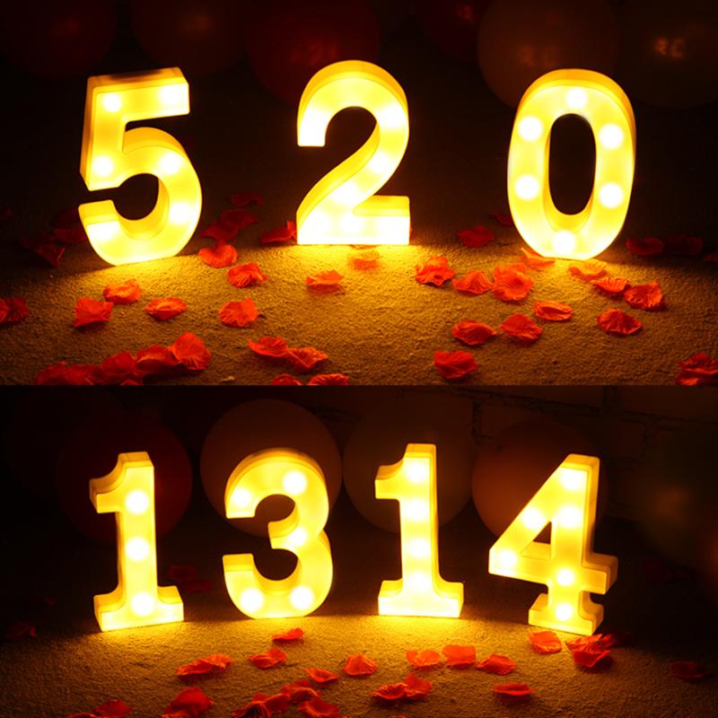 

Night Lights Luminous LED Letter Light Wall Lamp Creative 0-9 Number Battery Romantic Wedding Birthday Party Christmas Decoration