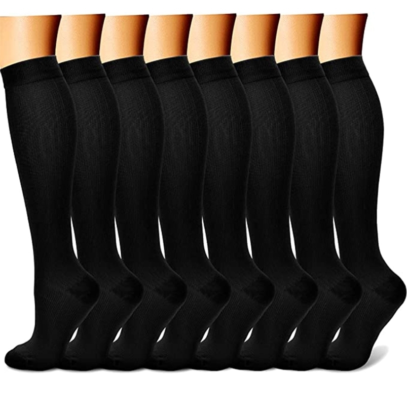 

8 Pair Compression Running Sport Socks for Men & Women 15-20mmHg Circulation Support Marathon Edema Diabetes Varicose Veins 210720, 4 black 4 white