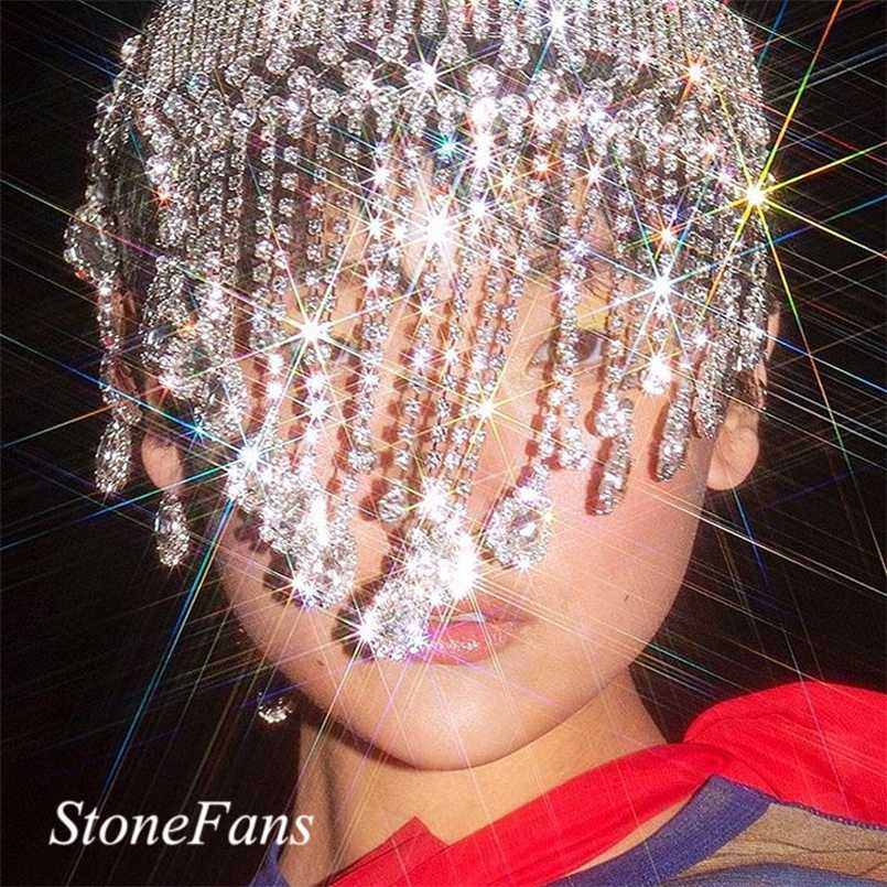 

Stonefans Gold Bling Crystal Tassel Headband Wedding Jewelry Luxury Chain Bridal Hat Accessories For Women 211019