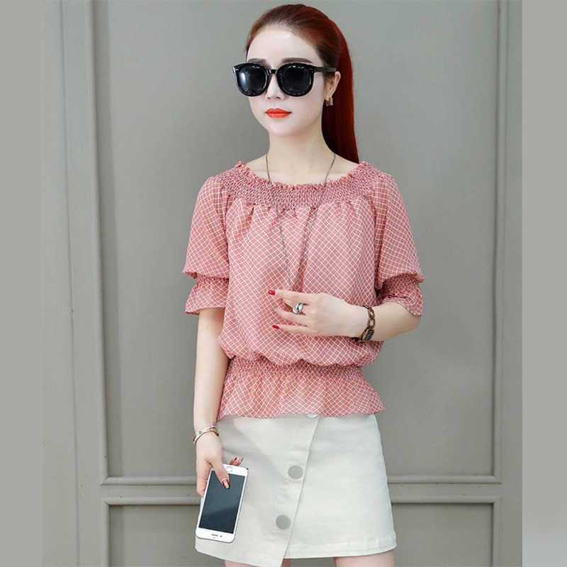 

Spring Summer Style Chiffon Blouses Shirt Women Casual Short Sleeve Polka Dot Loose Women's Tops DF3447 210609, Blue
