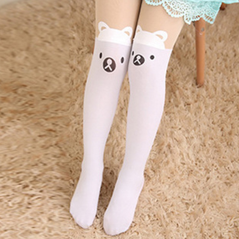 

Cute Cartoon Designs Girls Tights Lovely Velvet Stockings for Girls Cartoon Patchwork Kids Tight Baby, White cat