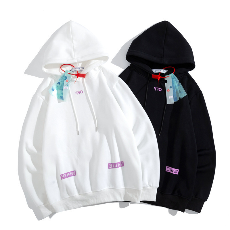 

Fashion Off 2021 New White Hoodie Men's and Women's Printed Casual Loose Plush Sweater, Black