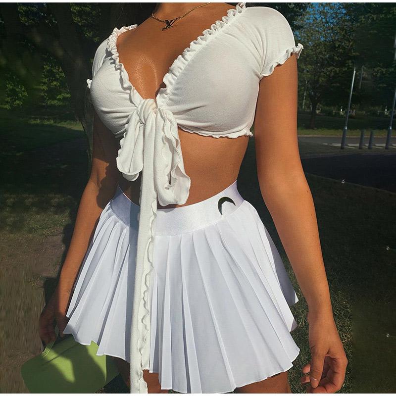 

Skirts 2021 Spring Girl Sweet Korean Bottom Women With Lining High Waist Zipper Solid Short Skirt Female Pleated A-line Mini, White