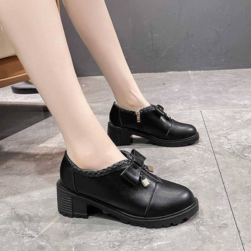 

Dress Shoes Spring And Autumn Women's 2021 High-heeled Children Hundred Fashion Single Bow College Small