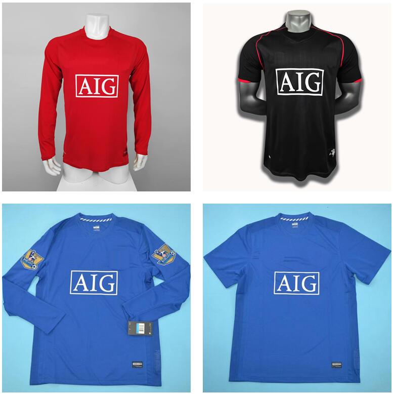 

Thai 07 08 RONALDO Retro Jersey Classic Vintage 2007 2008 ROONEY football shirt GIGGS maillot de foot, Black;yellow