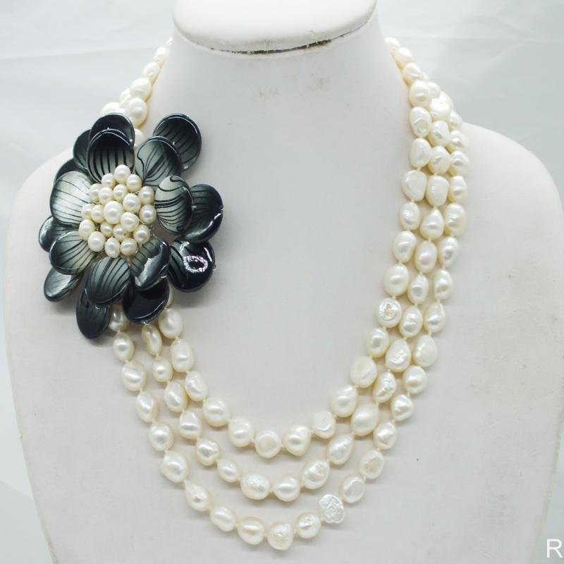 

Earrings & Necklace Charm Vintage Lady ! Shell/pearl Flower 18-23", As pic