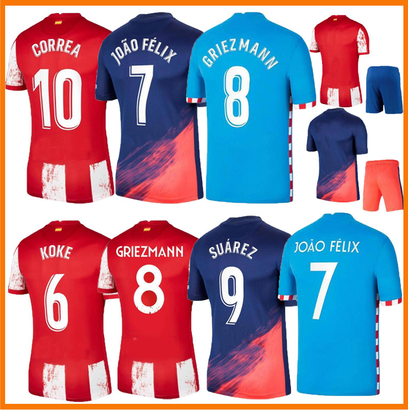 

21 22 JOÃO FÉLIX de Madrid GRIEZMANN Soccer Jerseys home away foot Suarez 2021 2022 CORREA KOKE Dembélé Carrasco M.LLORENTE LEMAR DEMBELE Men Kids Kits football shirts, Kids home kit