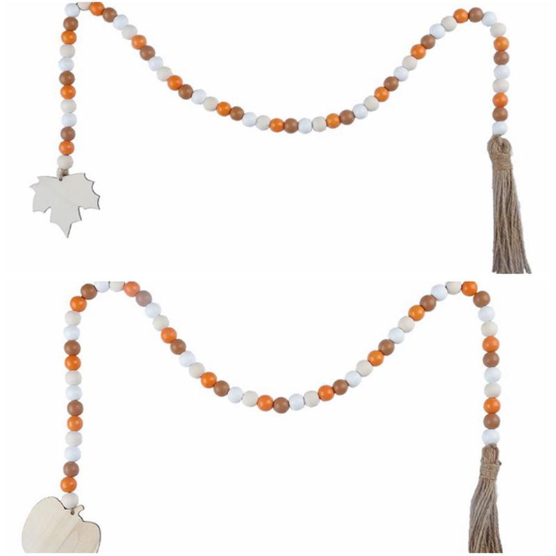 

Christmas Decorations Nature Color Nordic Style Wood Beads Garland With Tassel Home Decor Wall Hanging