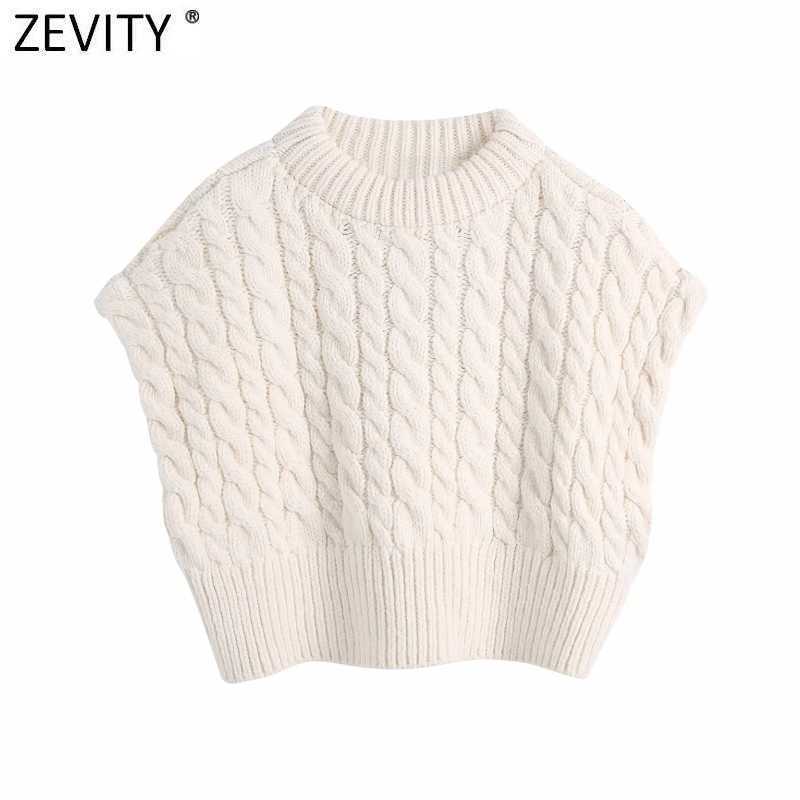 

Zevity Women Fashion O Neck Twist Crochet Short Knitting Sweater Female Sleeveless Vest Chic Casual Pullovers Tops S678 210603, As pic s678bb