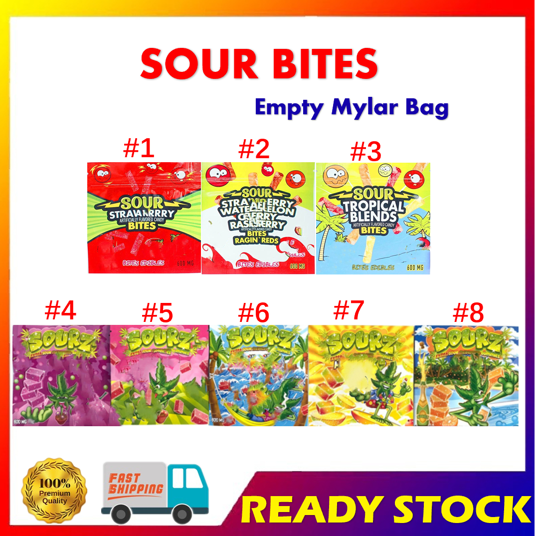 

2021 Packaging bag 600mg sour bites tropical blends gummy candy sourz resealable edible mylar package