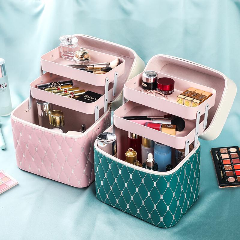

Cosmetic Bags & Cases Make Up Bag Solid Color Large Capacity Multi-layer Manicure Hairdressing Embroidery Tool Kit Cosmetics Storage Case To, Black