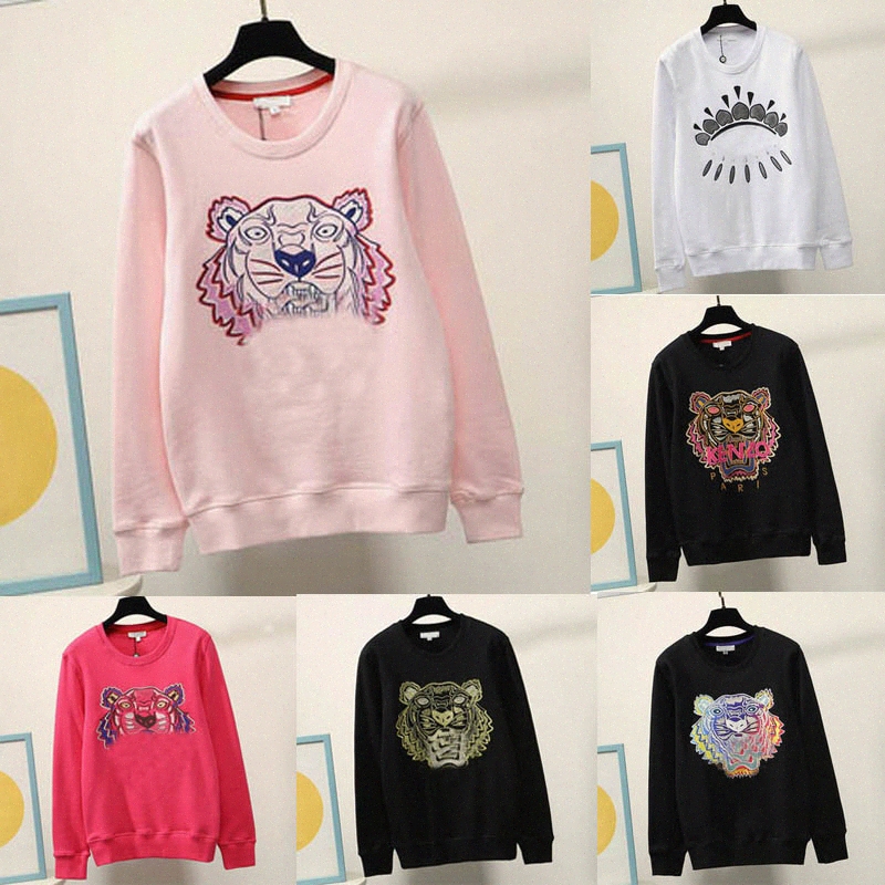 

Embroidery tiger head sweatshirts men women hoodies high quality long sleeve O-neck pullover jumper Pink Colors x90Y#, Black