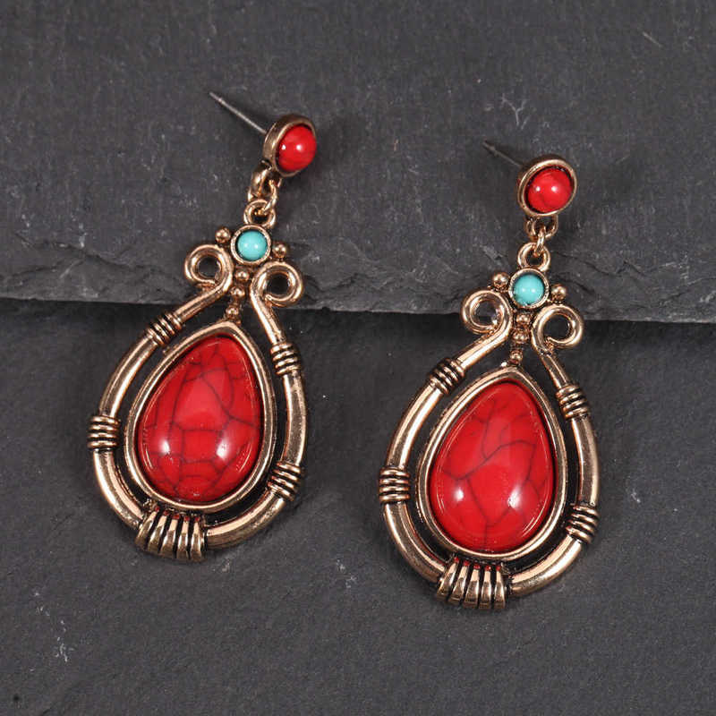 

earring style gold edged hollow inlaid red blue earrings, fashionable and ftive high hoop charm earrings, Golden