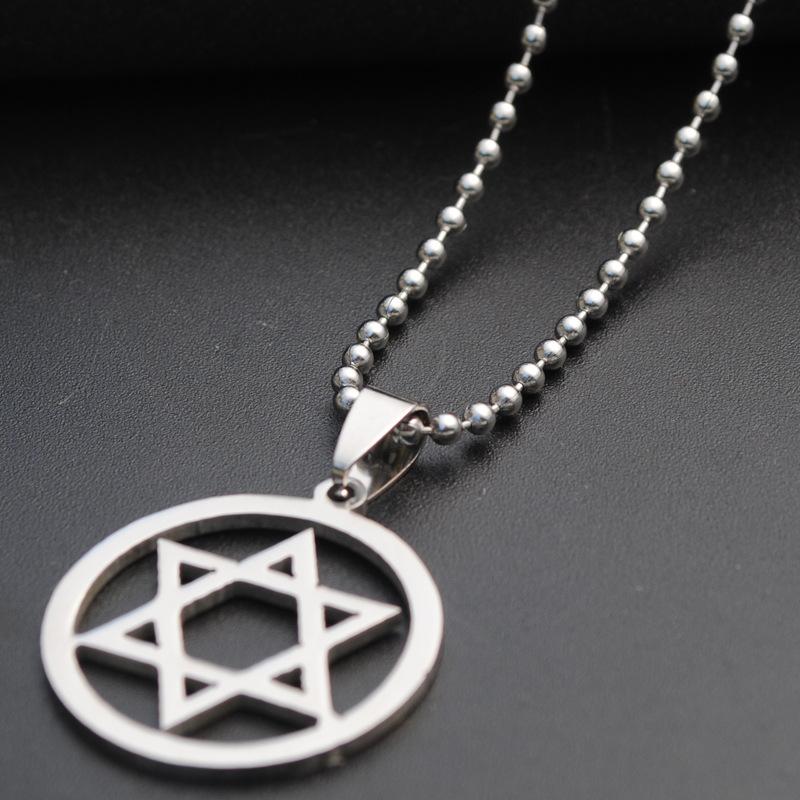 

Pendant Necklaces 10 Stainless Steel Israel Emblem Geometric Round Overlapping Triangle Hexagon Six-pointed Star Magic Symbol Necklace Jewel