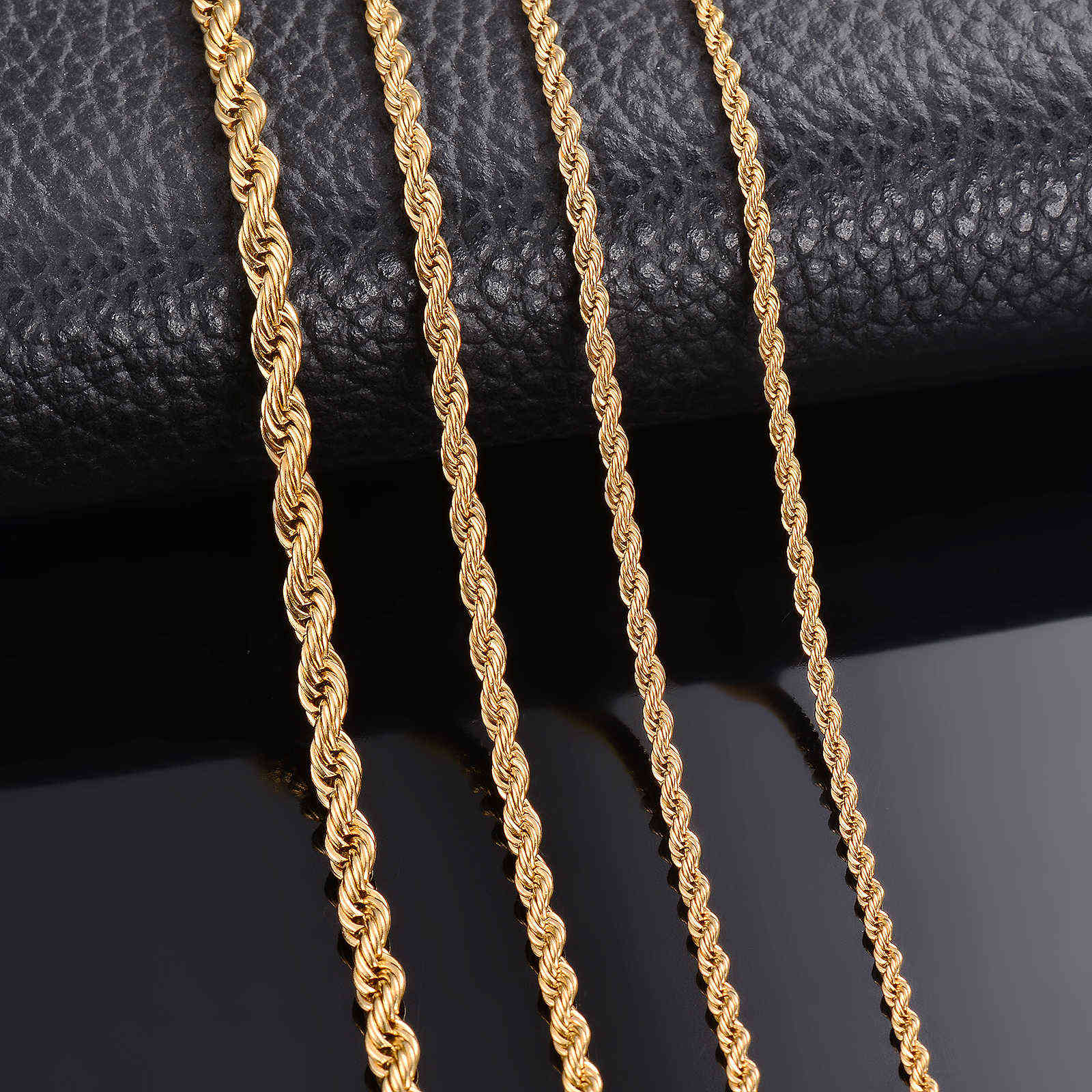 

Luxury designer Necklace 1 piece Gold Color Width 2mm/2.5mm/3mm/4mm/5mm/6mm Rope Chain Necklaces/Bracelet For Men Women Stainless Steel Neck, Silver
