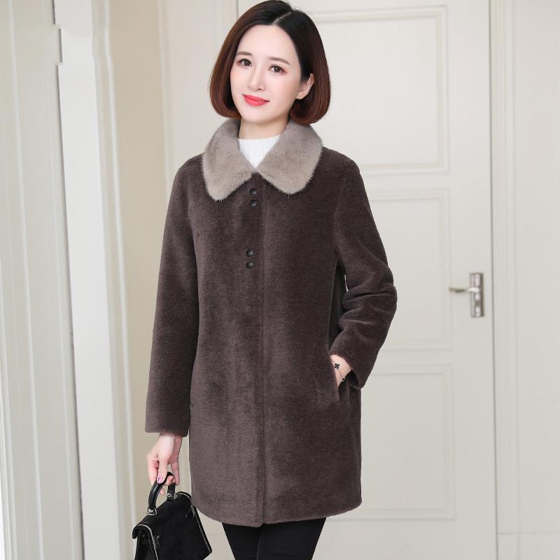 

Women's Fur & Faux Ptslan 2021 Real Wool Outerwear Classic Fashion Good Quality Natural Sheep Medium StyleP7653, Brown