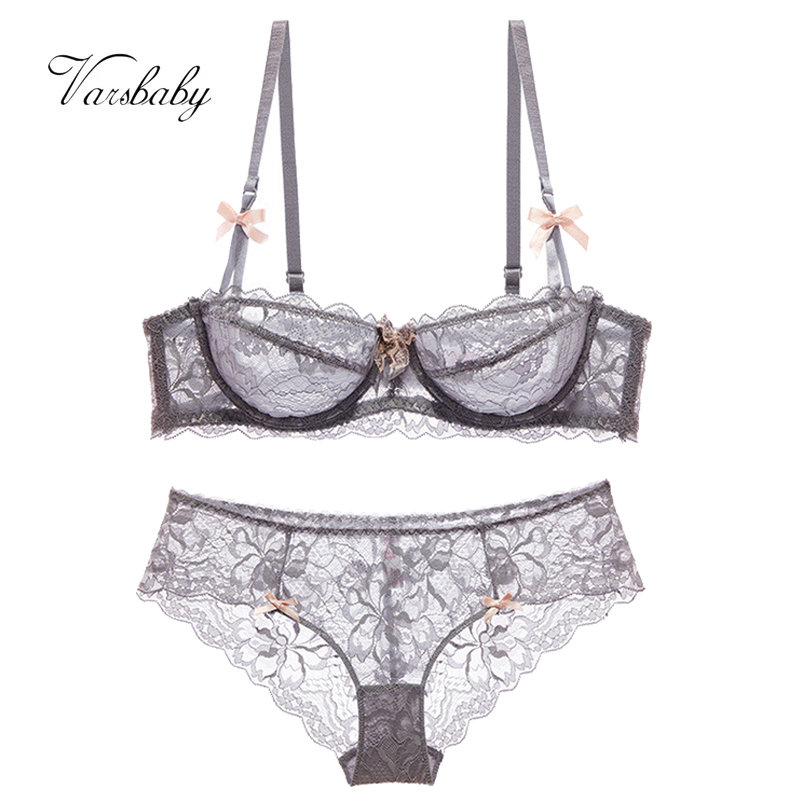 

Varsbaby Ladies Ultra-thin Lace Sexy Underwear Half Cup Comfortable Breathable Bra Sets, Black