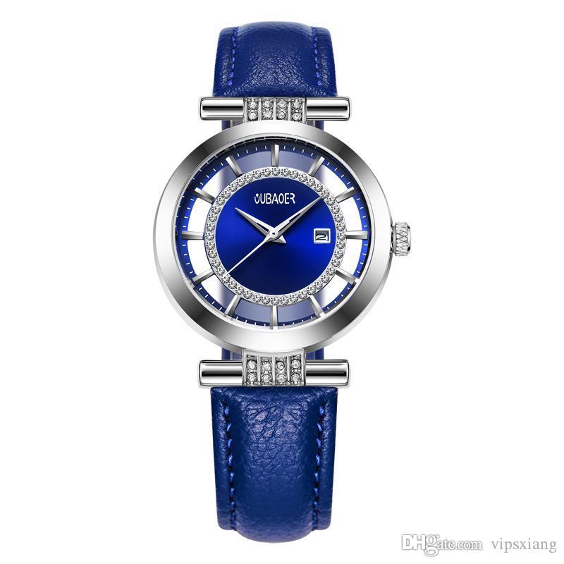 

Luxurious Woman high quality Casual watch waterproof Ladies sports Openwork watches Leather strap blue Rhinestone Relogio Dress wristwatch, Purple