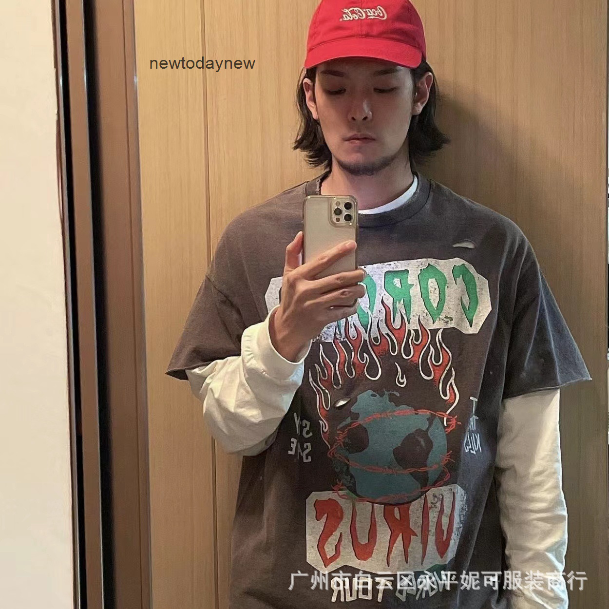 

men' t- shirt Gallerydept 22 spring and summer new dept washed old short sleeved wo high street Vintage graffiti printed loose T-shirt cross round neck sleeve, White