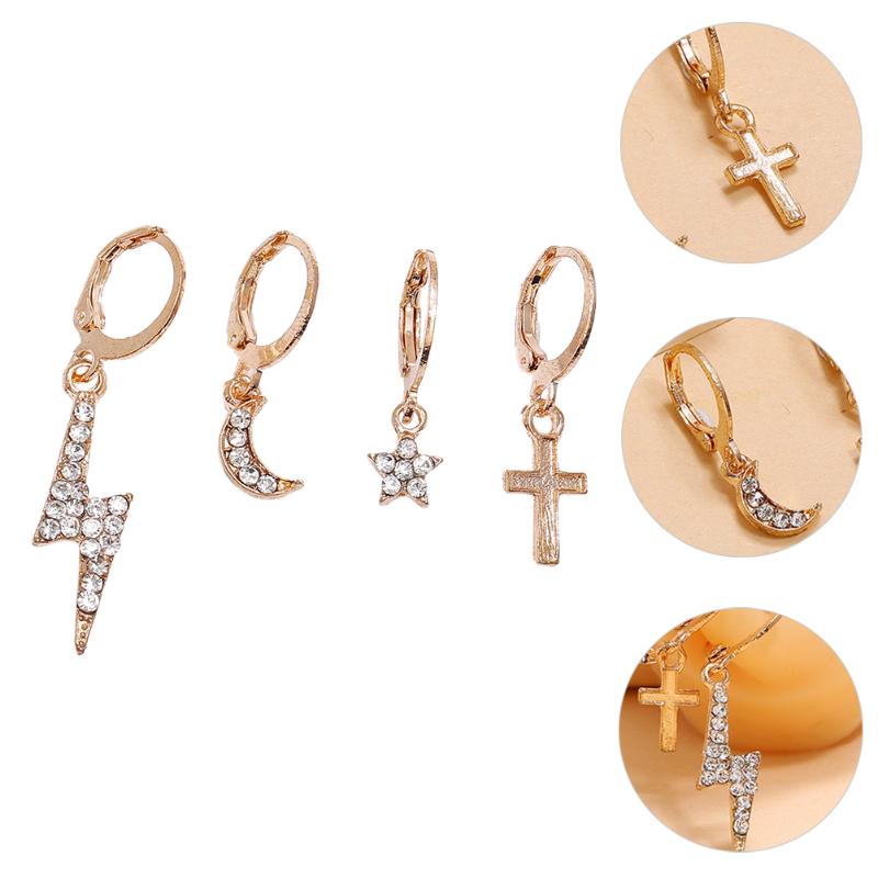

Charms 4Pcs Diamond Alloy Dangling Earrings Chic Elegant Eardrops Ladies, Bronze;silver