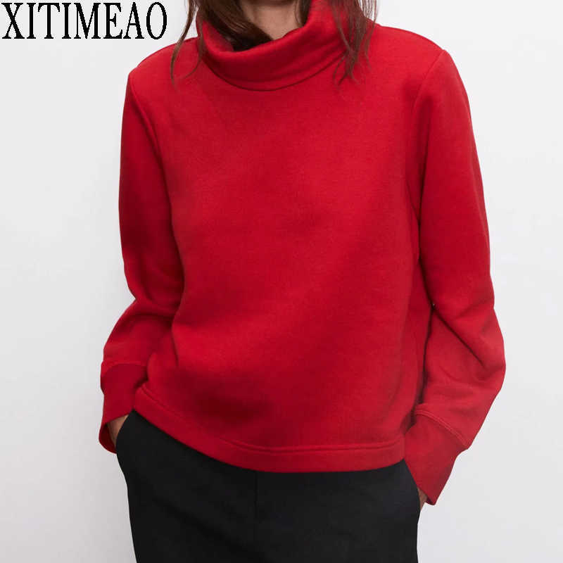 

ZA Casual Simple Style Hoodie Loose High Collar Sweatshirt Female Solid color Sports Pullover 210604, Black