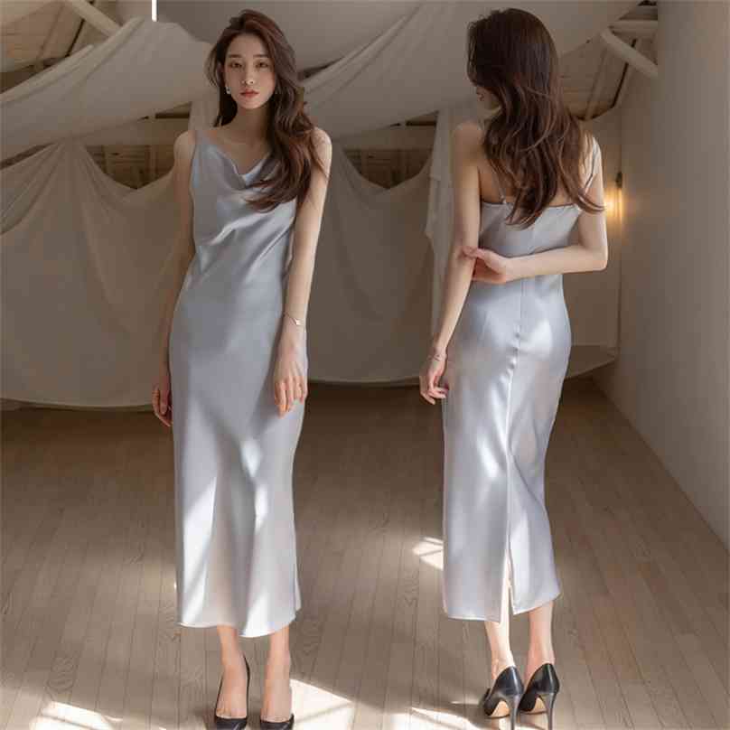 

Stain Long Dress for women gray Summer Sleeveless strapless backless Ladies Sexy formal party Dresses 210602