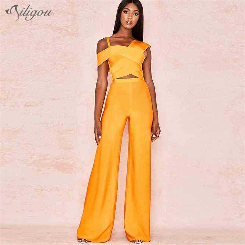 

All Free Fashion Orange Two-Piece Sexy Spaghetti Strap Back Zip Design Celebrity Party Bandage Pants Set 210525