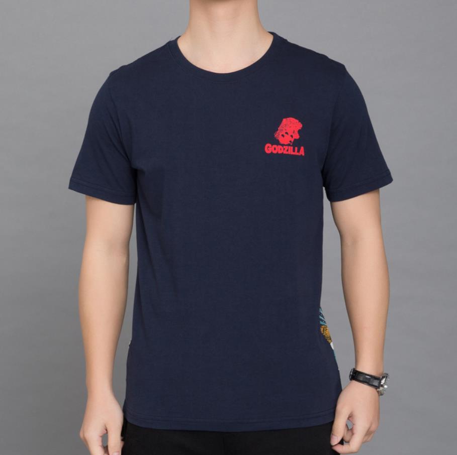 

tee shirt men t-shirts Japanese fashion brand Harajuku style Godzilla mens short-sleeved social youth tide clothes 2021 print Dinosaur riding the wind and waves 312, Blue