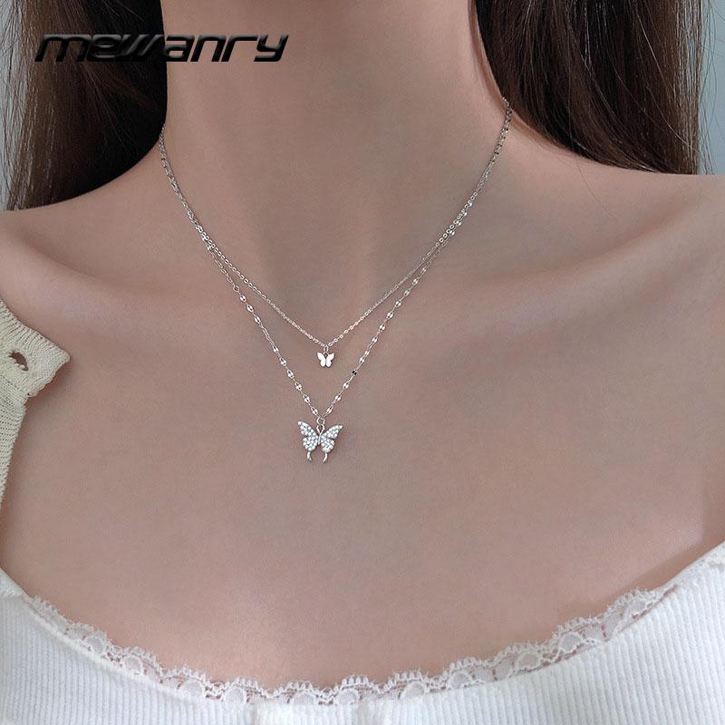 

Chains Mewanry 925 Sterling Silver Clavicle Chain Necklace Trend Double Layer Zircon Butterfly Bride Jewelry Gift Girls Accessories