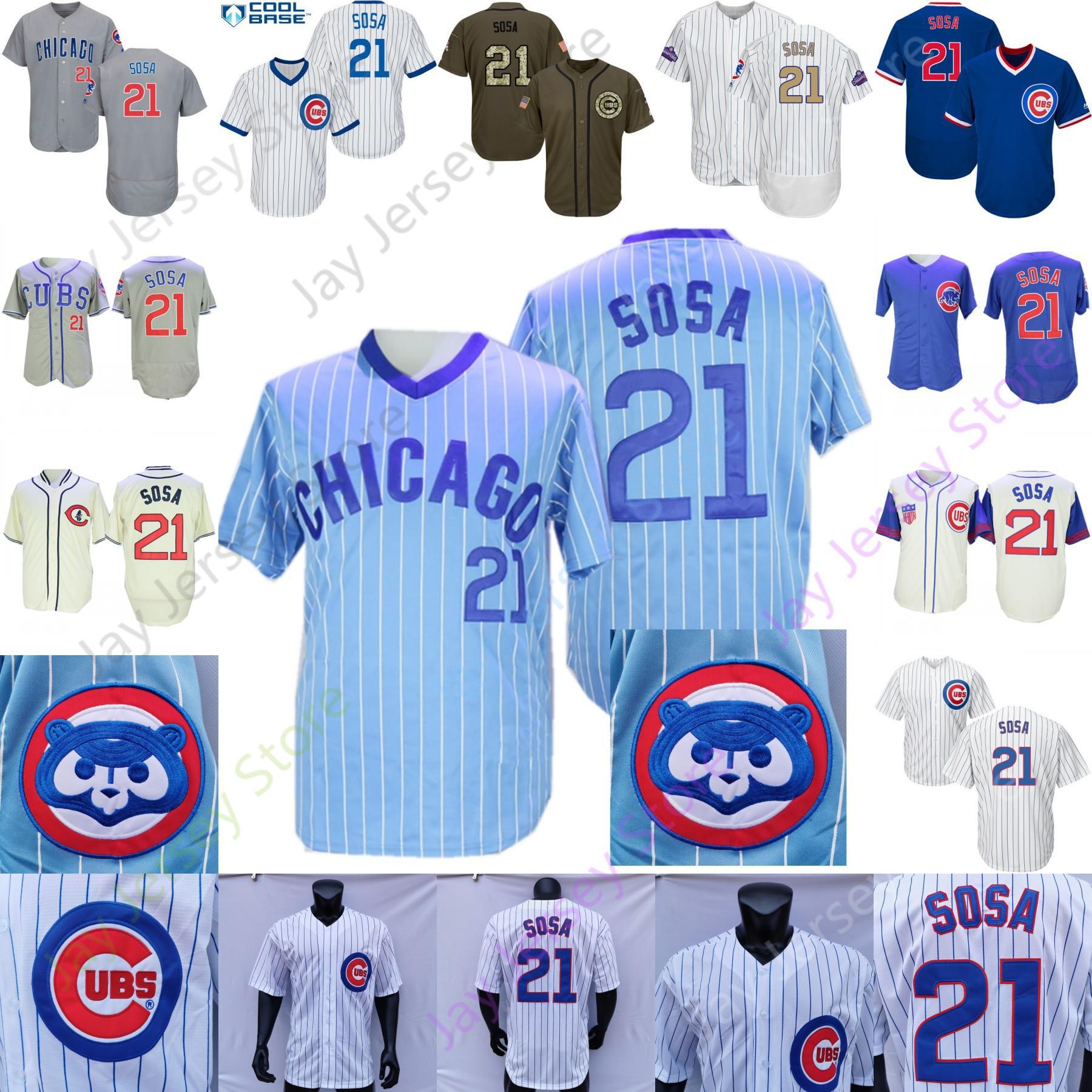 

Sammy Sosa Jersey 1988 Baby Blue Pullover White Pinstripe Grey Cream Pullover Button Home Away All Stitched, Blue;black