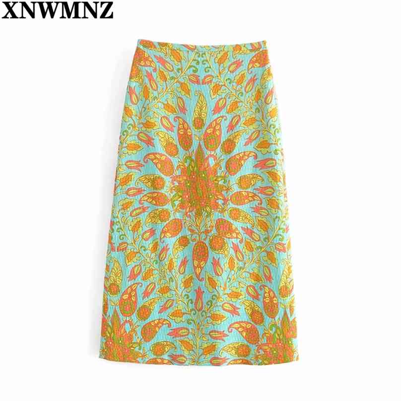 

Women Skirt Vintage Print Cape Long Skirts Woman A Line High High-waisted skirt Summer Fashion Belt Slit midi 210520, Orange