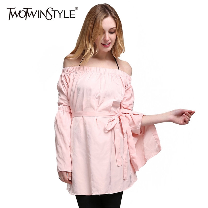 

Off Shoulder Dress Female Slash Neck Flare Sleeve Loose Lace Up Dresses For Women Summer Fashion Clothing 210520, Black