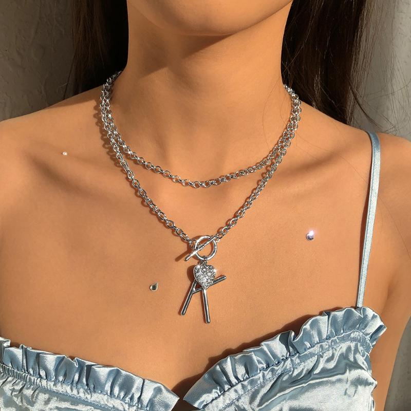 

Chains Lalynnly Rhinestone OT Buckle Pendant Necklaces For Women Girl Love Letter K Drop Necklace Female Jewelry Wholesale Gifts N9344, Silver