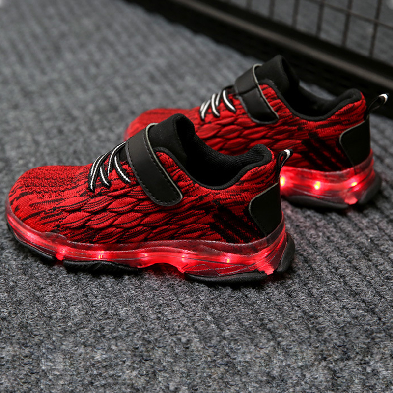 

Size 25-37 Children Breathable Casual Shoes Boys USB Charging Glowing Shoes Luminous Sneakers for Girls Kids Led Light Sneakers, Black