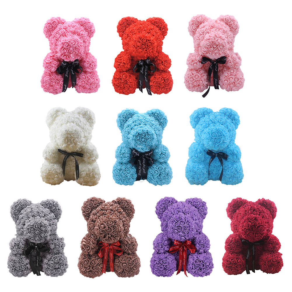 Valentines Day Gift Red White Rose Teddy Bear Soap Flower Foam Rose Bear Plastic Box Christmas Gift Bear Of Rose Decoration-image-692260681