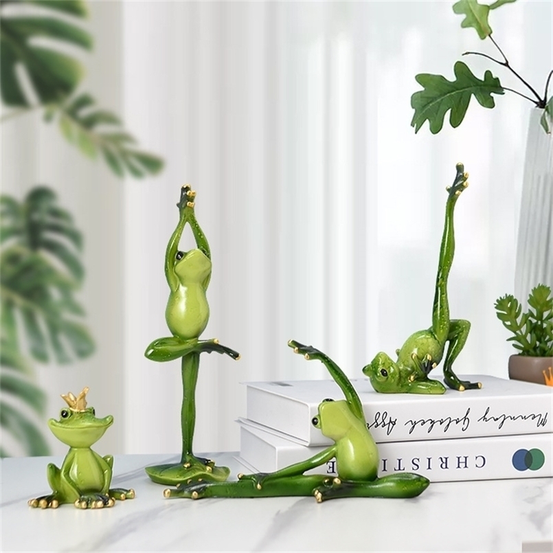 

Yoga Frog Statue Resin Figurine Office Home Decoration Desktop Decor Handmade Crafts Sculpture Entrance Wine Cabinet Ornaments 211108