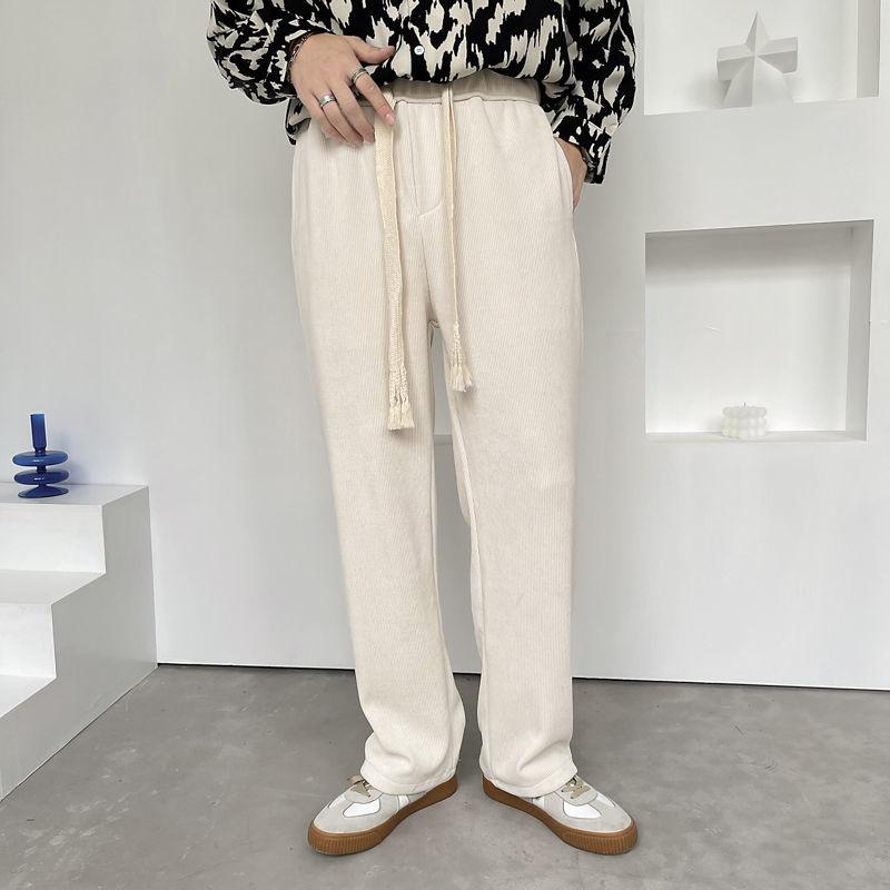 

Men's Pants Winter Thick Casual Men Warm Fashion Drawstring Straight Korean Loose Oversized Wide-leg Mens Trousers, Black