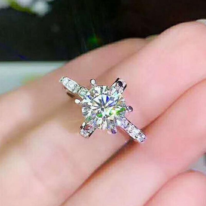 Wedding Rings Huitan 2021 Modern Design Cross Shape Round Cut Cubic Zirconia Ring For Women Proposal Fashion Dropship-image-711433412
