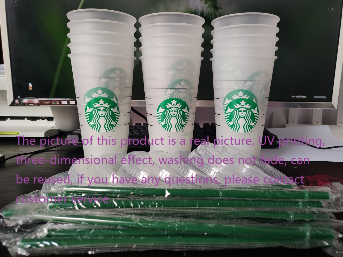 

DHL Free Starbucks 24OZ/710ml Plastic Tumbler Reusable Clear Drinking Flat Bottom Cup Pillar Shape Lid Straw Mug Bardian UV machine printing does not fade, Fill price difference(not product)