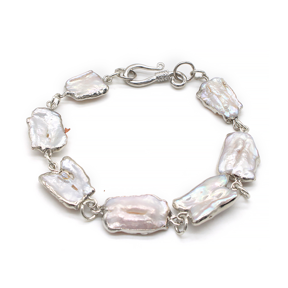 

Barque Pearl Bracelet Silver Plated Chain Freshwater Cultured Irregular Pearls Bangle Bracelets Love Wish for Women Jewelry