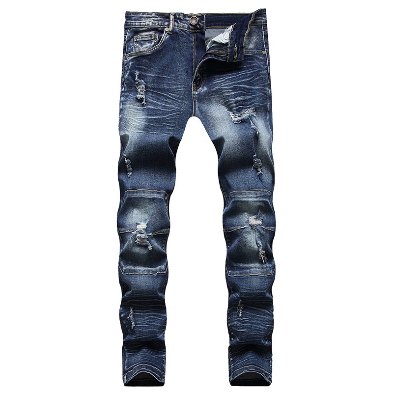 

Men's fashion casual summer holed slim jeans, Blue