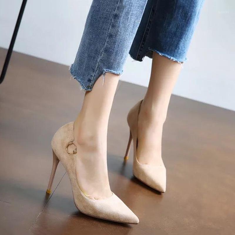 

Khaki Shallow Pointed Toe High Heels Flock Suede Fashion Non-Slip Light Wearable Pumps Elegant Office Shoes Women Party, Black 9cm