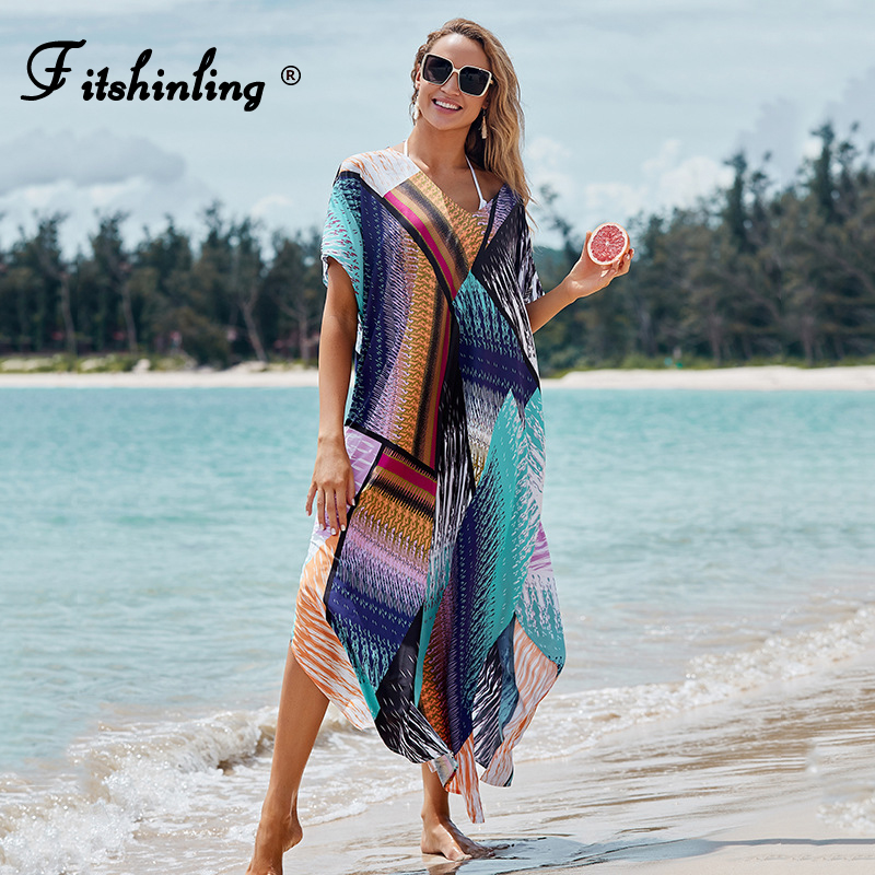 

Fitshinling Patchwork Oversize Beach Cover Up Summer Long Dress Bohemian Vintage Holiday Maxi Dresses Women Loose Kaftan Pareo