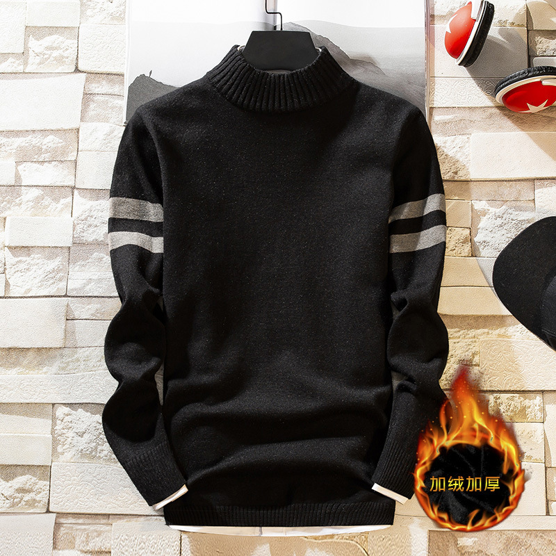 

sweater knit men's wear trend warm half high collar pullover plush thickened undergarment youth menswear, White;black