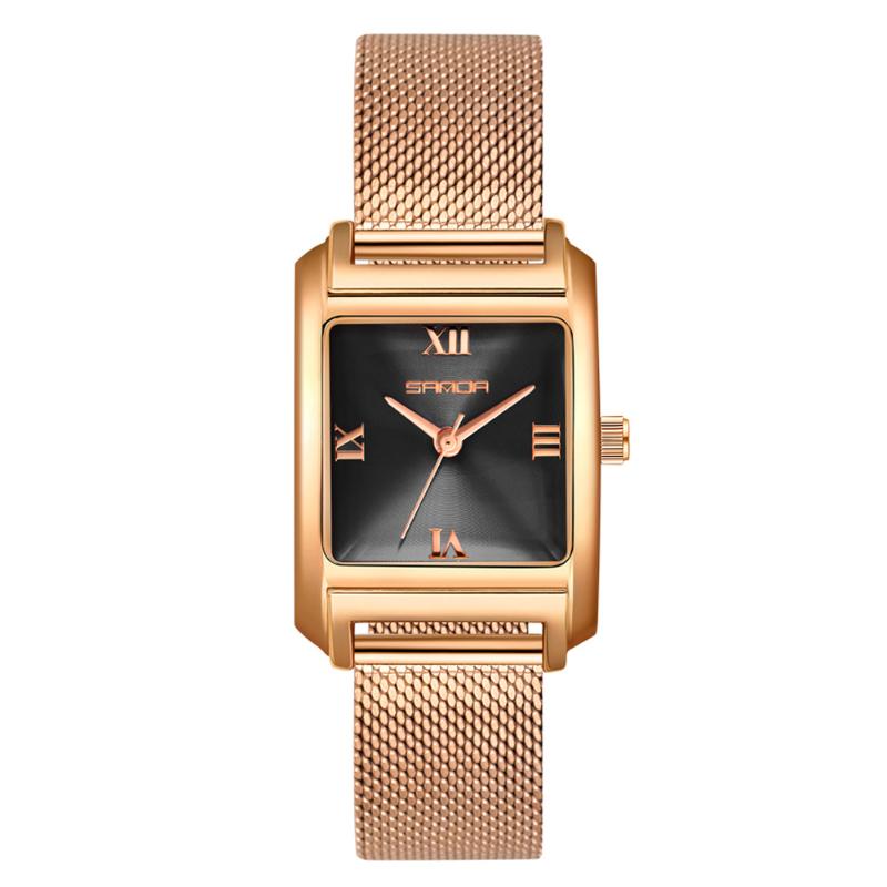 

Wristwatches SANDA High-end Business Ladies Watch Japanese Quartz Movement Golden Clock Roman Square Fashion Reloj De Mujer, Belt red