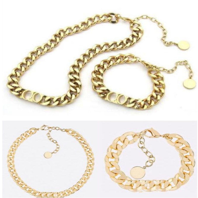 

Fashion stainless steel letter 14k gold cuban link chain necklace choker bracelet for mens and women lovers gift hip hop jewelry With BOX