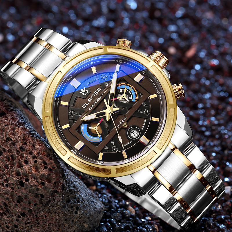 

Wristwatches Sport Watch Men's Wristwatch With Stainless Steel Band Fashion Quartz Clock Chronograph Luminous Pointers Unique Sports Watches, Pol9008m gloden