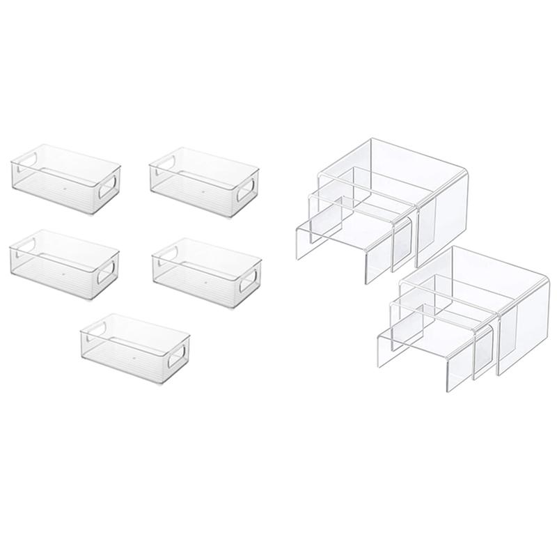 

Jewelry Pouches, Bags Refrigerator Organizer Bins With Cutout Handles Display Risers Clear Acrylic Riser Shelf, Pink;blue